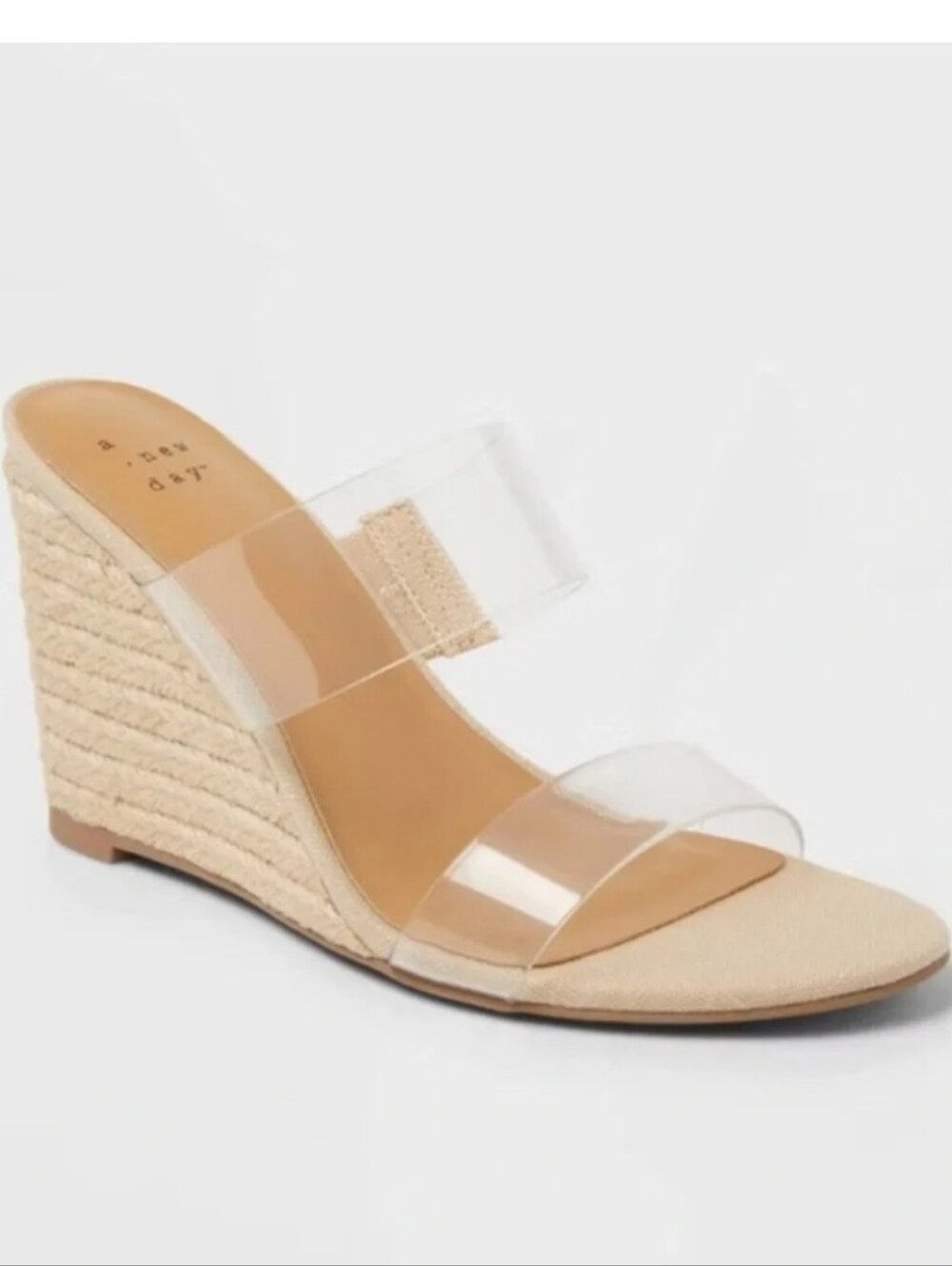 New A New Day Ansel Beige and Clear Double-Strap Slide Mules Size Women's 7